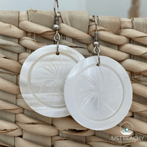 Mother of Pearl Round etched Earrings from Just Beachy Gifting