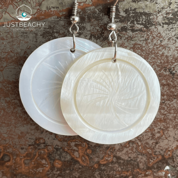 Mother of Pearl Round etched Earrings from Just Beachy Gifting1